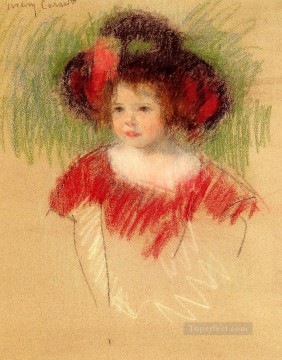 大きなボンネットと赤いドレスを着たマーゴットの母親の子供たち メアリー・カサット Oil Paintings